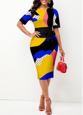 ROTITA Graffiti Print Tie Front Multi Color Dress