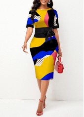 Multi Color dresses,Geometric dresses,ROTITA Graffiti Print Tie Front Multi Color Dress