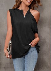 Cold Shoulder Black Quarter Zip T Shirt