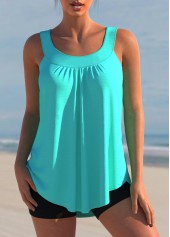 ROTITA Shirred Wide Strap Cyan Tankini Top-No Bottom