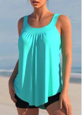 ROTITA Shirred Wide Strap Cyan Tankini Top-No Bottom