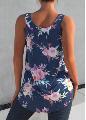 Blue tops,Floral tops,ROTITA Floral Print Wide Strap Blue Tank Top