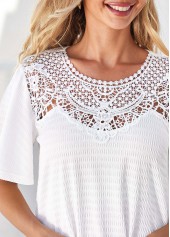White tops,Plain Color tops,ROTITA Lace Patchwork White Short Sleeve T Shirt
