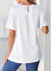 White tops,Plain Color tops,ROTITA Lace Patchwork White Short Sleeve T Shirt