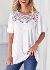 ROTITA Lace Patchwork White Short Sleeve T Shirt