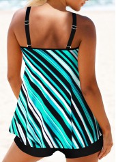 Cyan swimwear,Striped swimwear,ROTITA Striped Cyan Double Straps Tankini Top