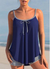 Navy plus size,Striped plus size,ROTITA Navy Blue Striped Bowknot Plus Size Tankini Set