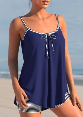 Navy plus size,Striped plus size,ROTITA Navy Blue Striped Bowknot Plus Size Tankini Set