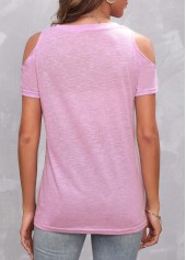 Light Pink tops,Galaxy tops,Cold Shoulder Star Print Light Pink T Shirt