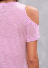 Light Pink tops,Galaxy tops,Cold Shoulder Star Print Light Pink T Shirt