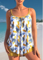ROTITA Yellow Leaf Print Bowknot Tankini Set