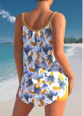 Yellow swimwear,Plain Color swimwear,ROTITA Yellow Leaf Print Bowknot Tankini Set