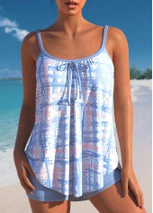 ROTITA Printed Dusty Blue Bowknot Tankini Set
