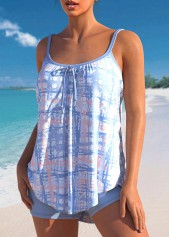 Dusty Blue swimwear,Graphic swimwear,ROTITA Printed Dusty Blue Bowknot Tankini Set