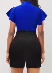 Plain Color jumpsuits & rompers,ROTITA Color Block Tie Neck Ruffle Sleeve Romper