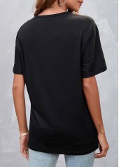 Black tops,Letter tops,Hot Drilling Black Letter Design T Shirt