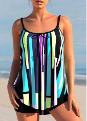ROTITA Geometric Print Color Block Bowknot Tankini Set