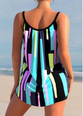 Multi Color swimwear,Geometric swimwear,ROTITA Geometric Print Color Block Bowknot Tankini Set