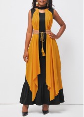 Ginger dresses,Plain Color dresses,ROTITA Tie Front Ginger Halter Ruffle Hem Belted Dress