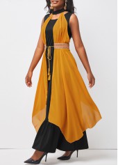 ROTITA Tie Front Ginger Halter Ruffle Hem Belted Dress