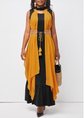 Ginger dresses,Plain Color dresses,ROTITA Tie Front Ginger Halter Ruffle Hem Belted Dress