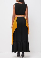 Ginger dresses,Plain Color dresses,ROTITA Tie Front Ginger Halter Ruffle Hem Belted Dress