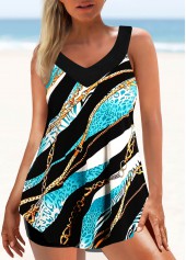 Multi Color swimwear,Tribal swimwear,ROTITA Color Block Chain Print Tankini Top