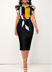 Black dresses,Geometric dresses,ROTITA Geometric Print Tie Front Black Dress