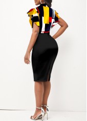 Black dresses,Geometric dresses,ROTITA Geometric Print Tie Front Black Dress