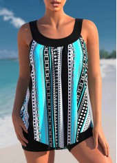 ROTITA Stripe Print Wide Strap Cyan Tankini Set