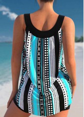 Cyan swimwear,Geometric swimwear,ROTITA Stripe Print Wide Strap Cyan Tankini Set