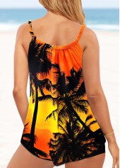 Orange swimwear,Graphic swimwear,ROTITA Orange Contrast Scape Print Tankini Top