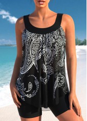 Schwarzes Rotita-Tankini-Oberteil mit breiten Trägern und Paisley-Print-Kein Boden