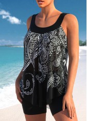 Schwarzes Rotita-Tankini-Oberteil mit breiten Trägern und Paisley-Print-Kein Boden