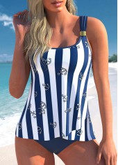 ROTITA Blue Striped Navy Wide Strap Tankini Set