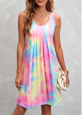 Multi Color dresses,Tie Dye dresses,Multi Color Pleated Design Sleeveless Dress