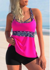 Polka Dot Chevron Print Hot Pink Tankini Set