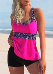 Hot Pink swimwear,Tribal swimwear,ROTITA Polka Dot Chevron Print Hot Pink Tankini Top