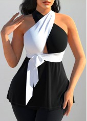 ROTITA Cross Halter Black Tie Side Tank Top
