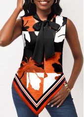 Black Tie Front Asymmetric Hem Tank Top