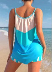 Cyan swimwear,Dusty Pink swimwear,Contrast Color swimwear,ROTITA Handkerchief Hem Cyan High Waisted Tankini Set