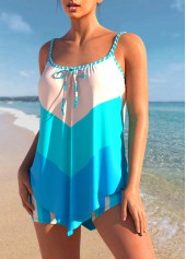 Cyan swimwear,Dusty Pink swimwear,Contrast Color swimwear,ROTITA Handkerchief Hem Cyan High Waisted Tankini Set
