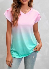 Ombre-Rosa-Kurzarm-T-Shirt mit V-Ausschnitt