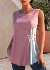 Light Pink tops,Plain Color tops,ROTITA Decorative Button Light Pink Tank Top