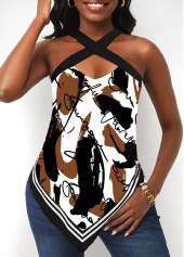 ROTITA Multi Color Brush Stroke Print Cross Strap Blouse