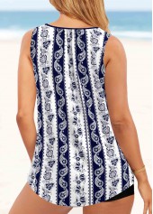 Navy swimwear,Paisley swimwear,ROTITA Metal Ring Paisley Print Navy Blue Tankini Top
