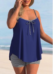 Navy plus size,Striped plus size,ROTITA Navy Blue Striped Bowknot Plus Size Tankini Set