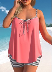 ROTITA Striped Coral Red Bowknot Plus Size Tankini Set