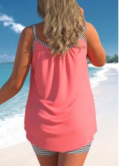 Coral plus size,Striped plus size,ROTITA Striped Coral Red Bowknot Plus Size Tankini Set