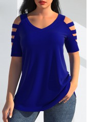 ROTITA Cold Shoulder Royal Blue T Shirt
